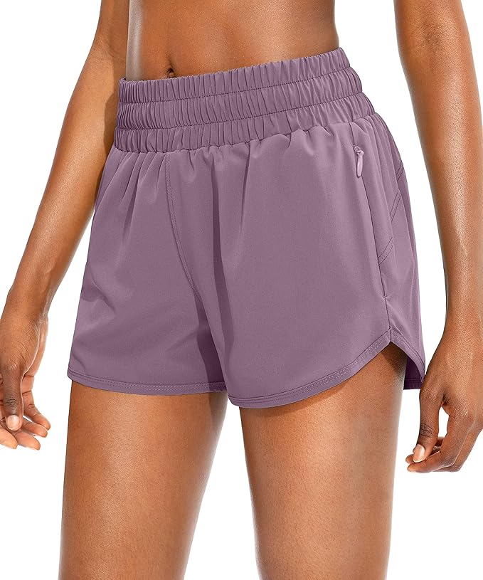 SANTINY Women's Running Shorts with Zip Pockets High Waisted Athletic Workout Gym Shorts for Women with Liner