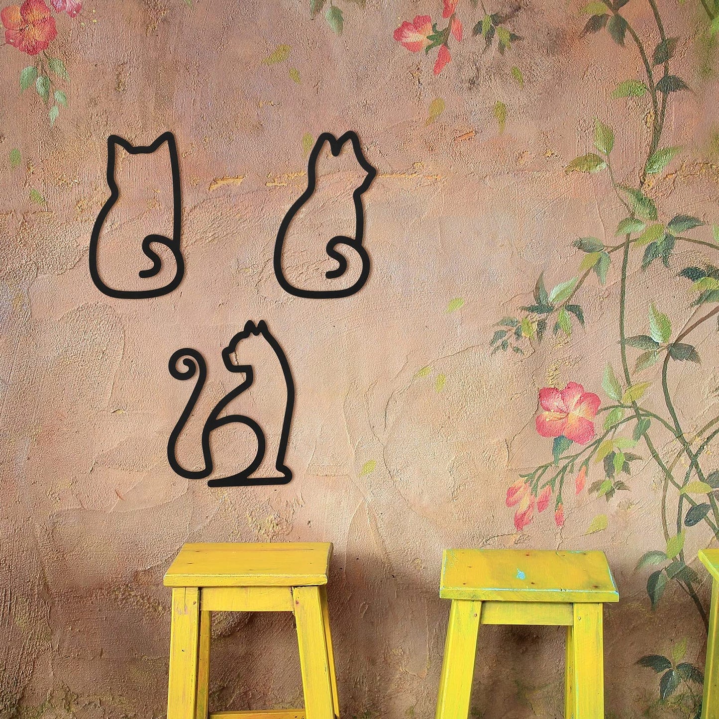 Ferraycle 3 Pieces Black Cat Metal Wall Art Wire Wall Sign Cat Sign Decor for Kitchen Restaurant Shop Decors Christmas Cats Lover Gifts(Cat Style)