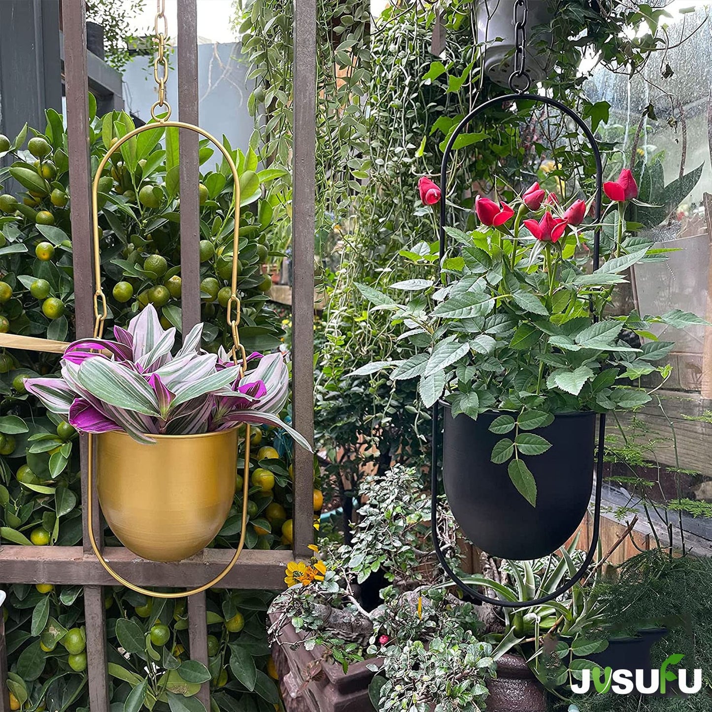 JUSUFU Metal Hanging Planters, Gold Hanging Planters for Indoor & Outdoor Plants, No Plant incld(Gold)