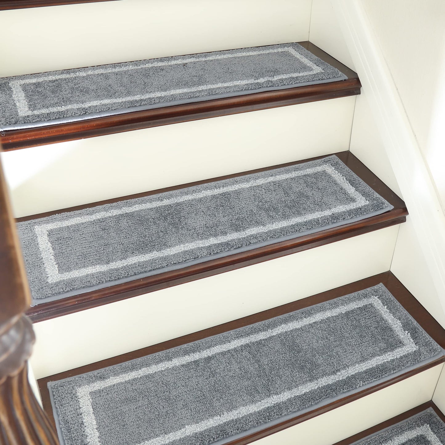COSY HOMEER Soft Stair Treads Non-Slip Carpet Mat 28inX9in Indoor Stair Runners for Wooden Steps, Stair Rugs for Kids and Dogs, 100% Polyester TPE Backing 10pcs,Grey