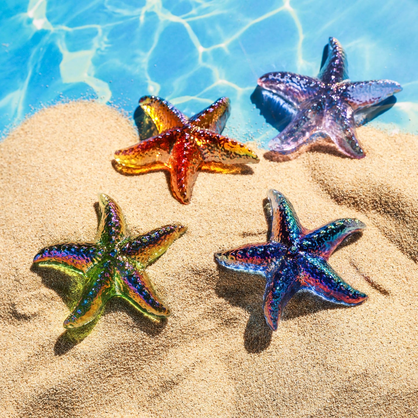 H&D HYALINE & DORA Hand Blown Glass Star Fish Figurines Blue Sea Animal Ornament for Home Decor,Tiny Glass Sea Animals Collectible for Seasonal Gift