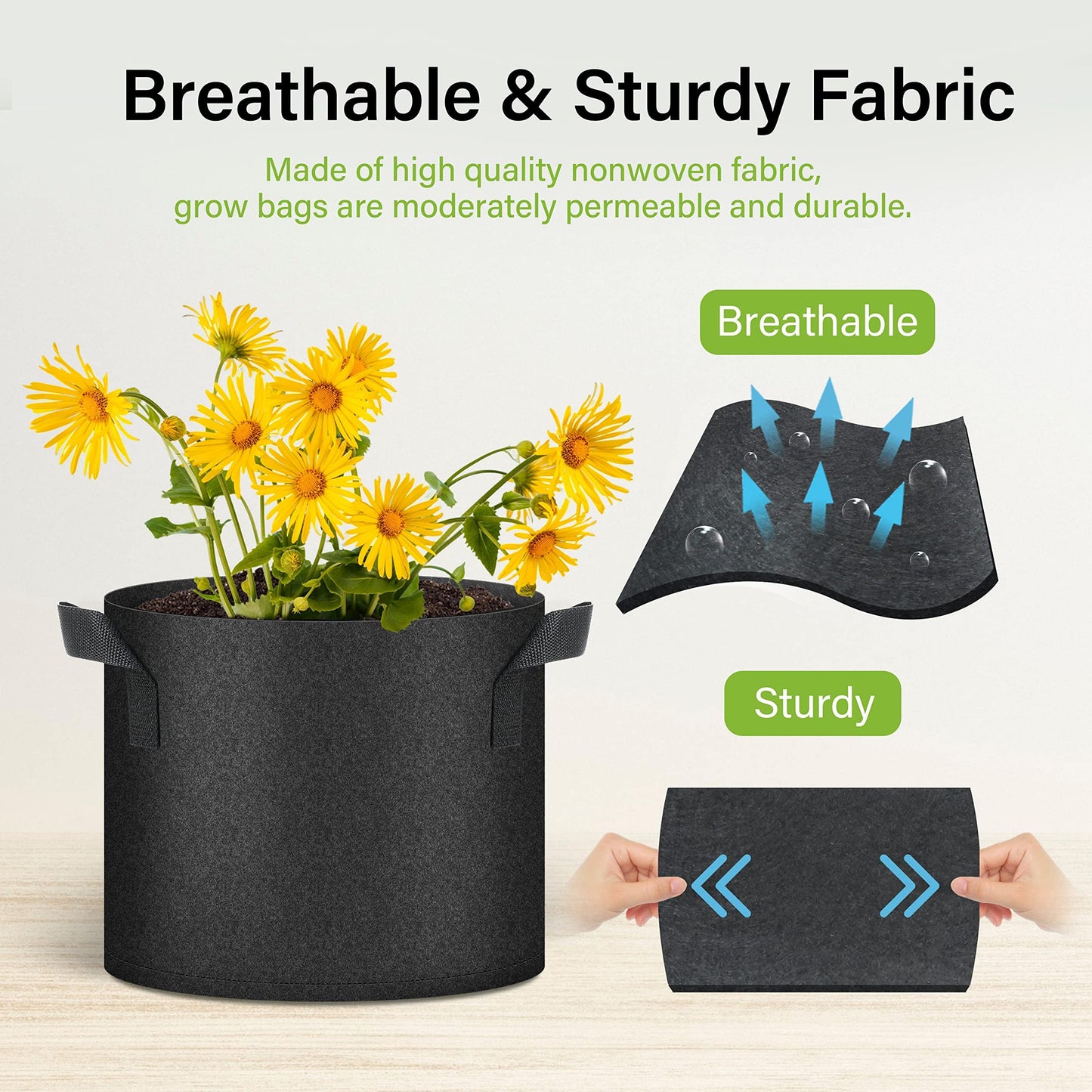 HealSmart Plant Grow Bags 7 Gallon, Tomoato Planter Pots 5-Pack with Handles, Aeration Nonwoven Fabric, Heavy Duty Gardening Planter for Vegetable, Herbs and Flowers, Black New