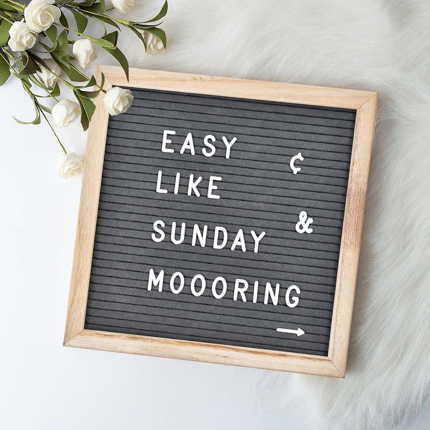 Felt Letter Board with 294 Letters, Numbers & Symbols - 10 x 10 inch Changeable Message Board with Wooden Frame Wall Mount Hook, Gray & Wood