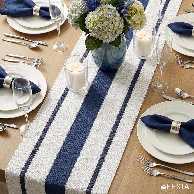 FEXIA Boho Table Runner with Tassels for Summer Home Decor Farmhouse Rustic Burlap Table Decoration for Living Room Dining Room Graduation Decor (12x72 Inches)