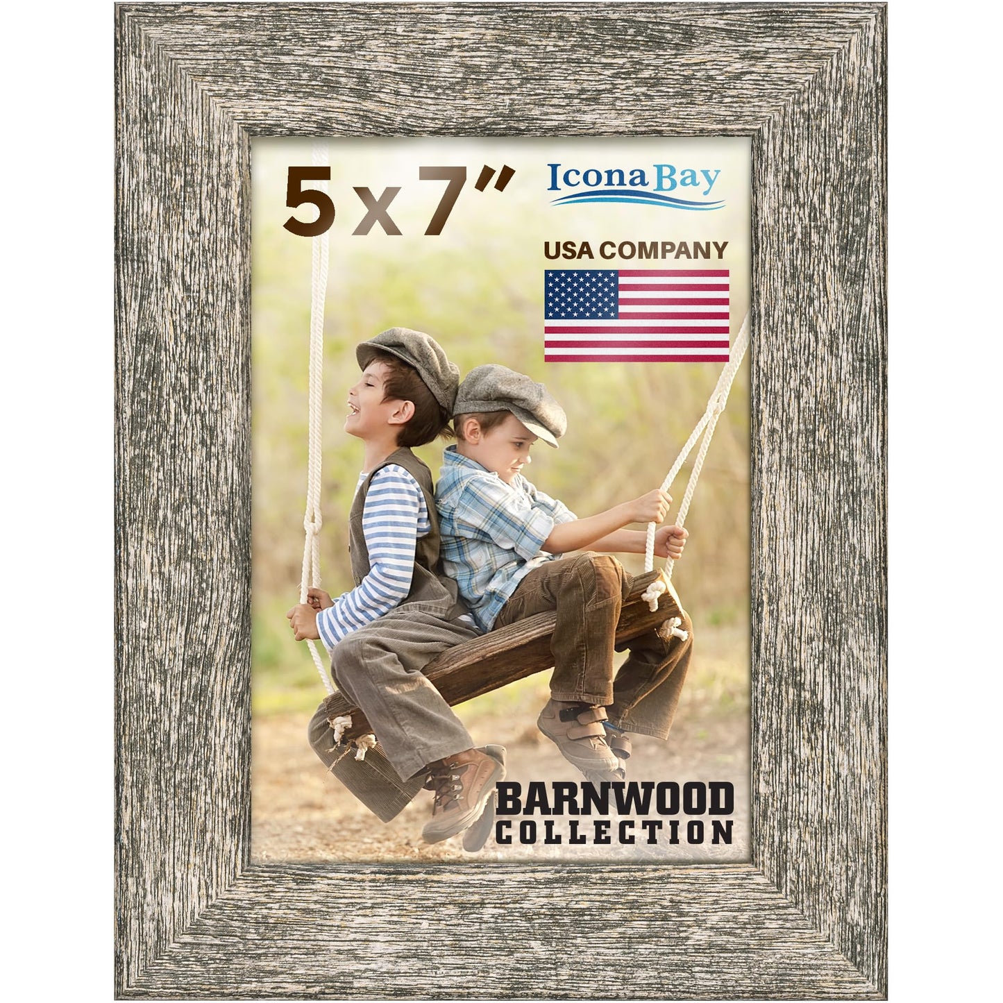Icona Bay 5x7 Brown Oak Picture Frame, Country Rustic Style 5 x 7 Photo Frame, Table Top or Wall Mount, Barnwood Collection