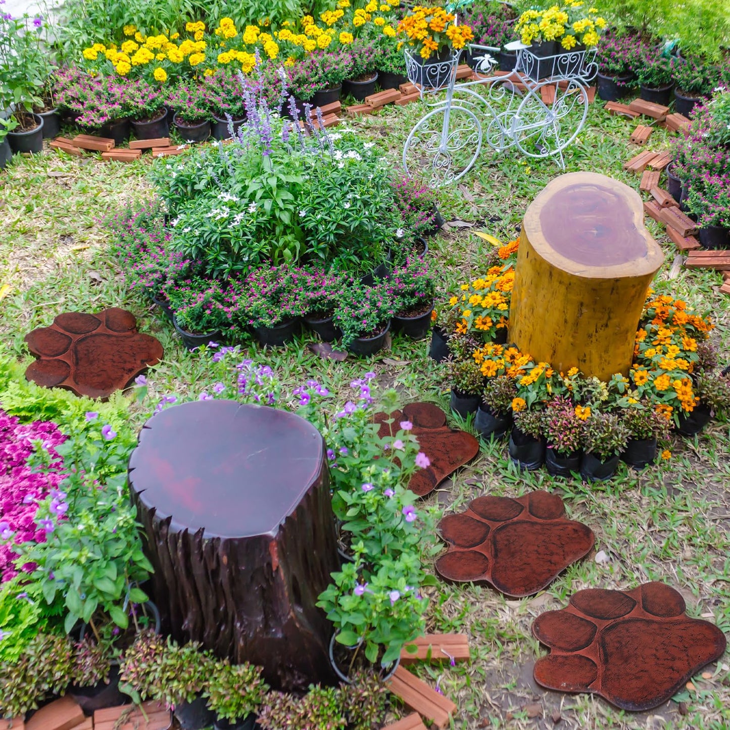 Yaocom 3 Pieces Dog Paw Garden Stepping Stones Garden Decor Cast Irons Dog Rocks Rustic Outdoor Stones Decorative Stone for Garden Walkway Outdoor Decoration, 12 Inch (Brown)
