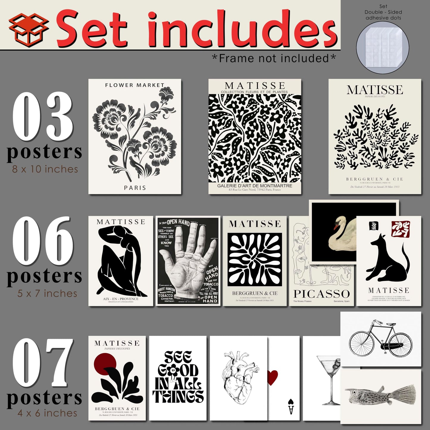 LANCHI95 16 PCS Black and White Home Decor, Eclectic Wall Art, Minimalist Posters for Living Room Aesthetic, Matisse Abstract Gallery Wall Prints for Bedroom, Collage Kit Pictures (UNFRAMED, Black Eclectic 1)
