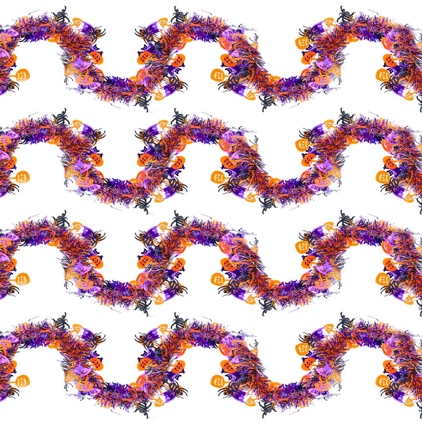 4 Strings Total 26.4 ft Halloween Tinsel Garlands – Each 6.6ft Black Orange Purple Bats Pumpkins Spiders Fringe Garland for Halloween Parties, Haunted House, and Spooky Decorations