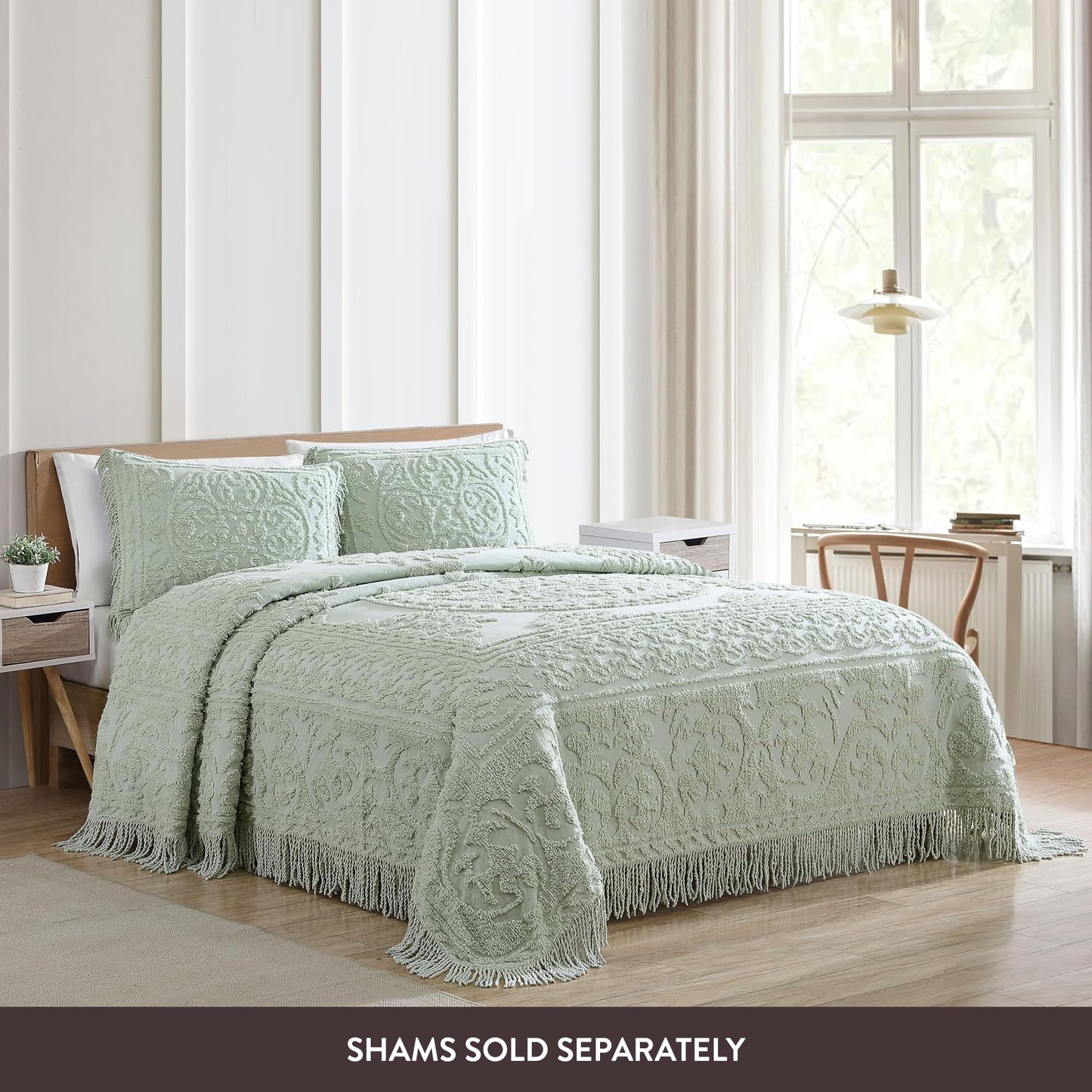 Beatrice Home Fashions Medallion Chenille Bedspread, Queen, Sage