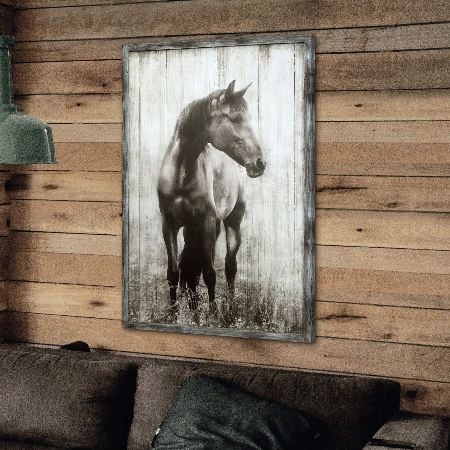 artopia Horse Wooden Farmhouse Wall Art: Farmed Rustic Gray Horse Decor Nature Wildlife Portrait Painting Western Animals for Bedroom Farm 16x12