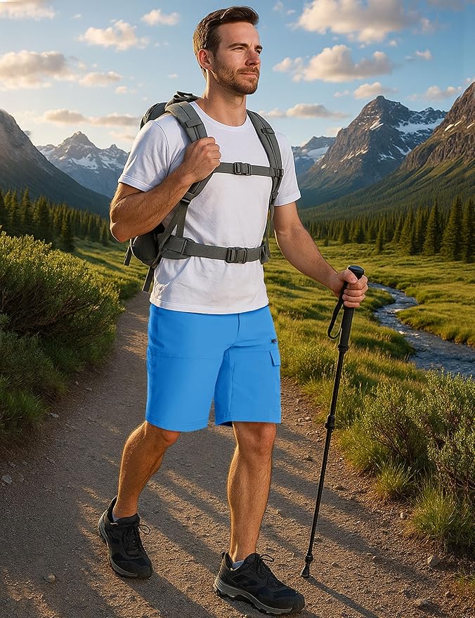 CRYSULLY Men's Hiking Cargo Shorts Outdoor Summer Lightweight Quick Dry Work Casual Shorts with 5 Zipper Pockets