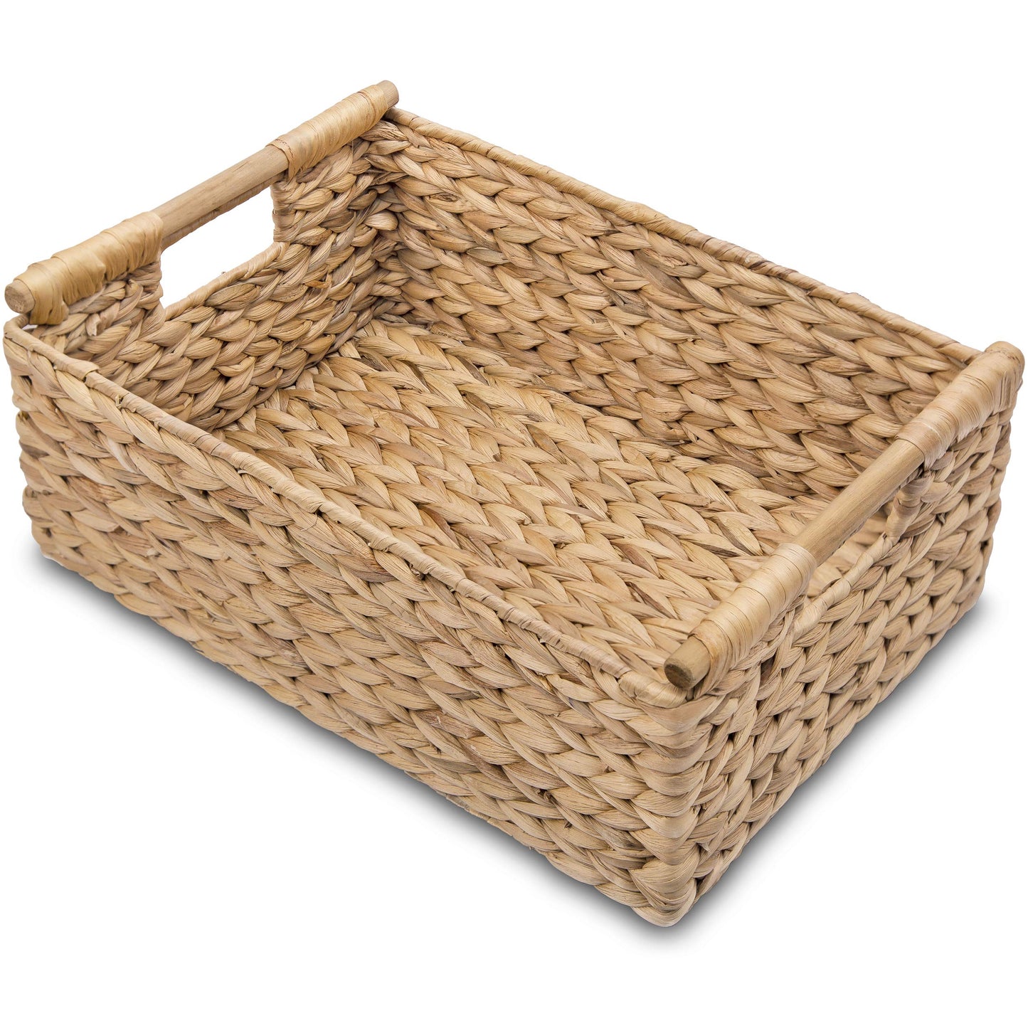 VATIMA Hyacinth Large Wicker Basket 15.5x10.8x6.2" - Rectangular, Wooden Handles, Shelf Organizer
