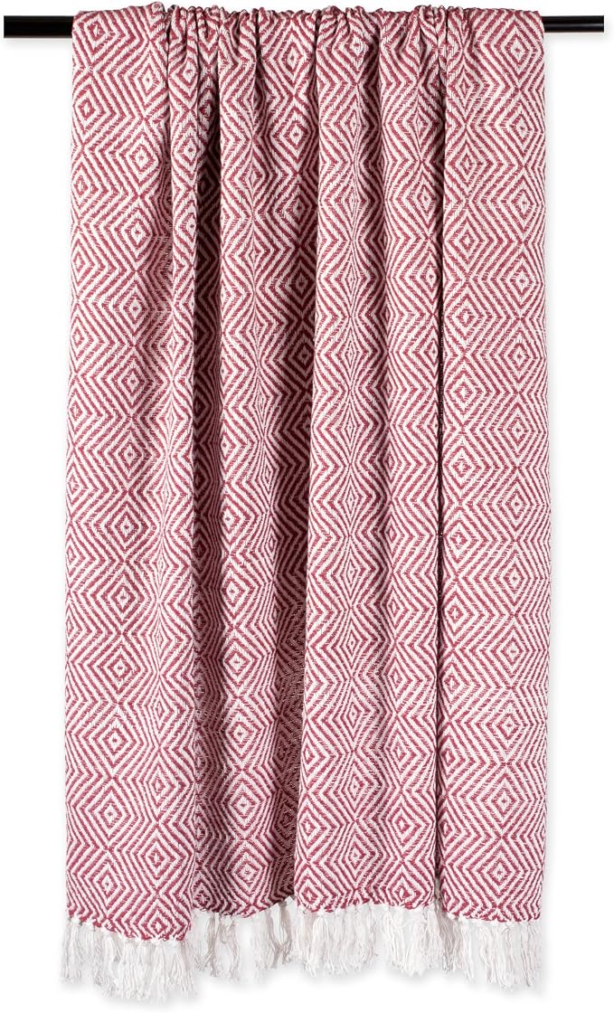 DII Diamond Throw Collection Woven Cotton, 50x60, Barn Red
