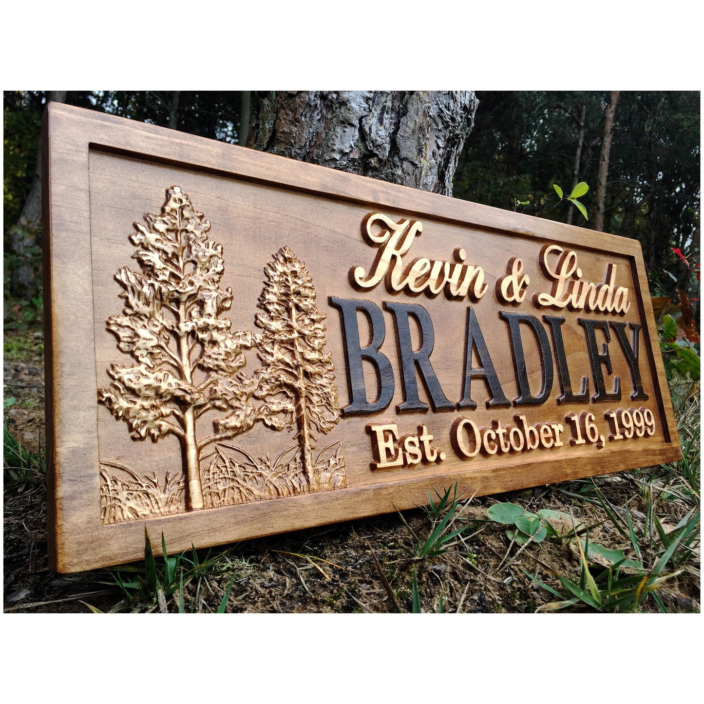 Rustic Wedding Signs Wood Wall Art Personalized Couples Gift Ideas Family Last Name Custom Name Sign Lakehouse Hunting Lodge Home Decor Tree Carved Wooden Cabin 5 Year Anniversary
