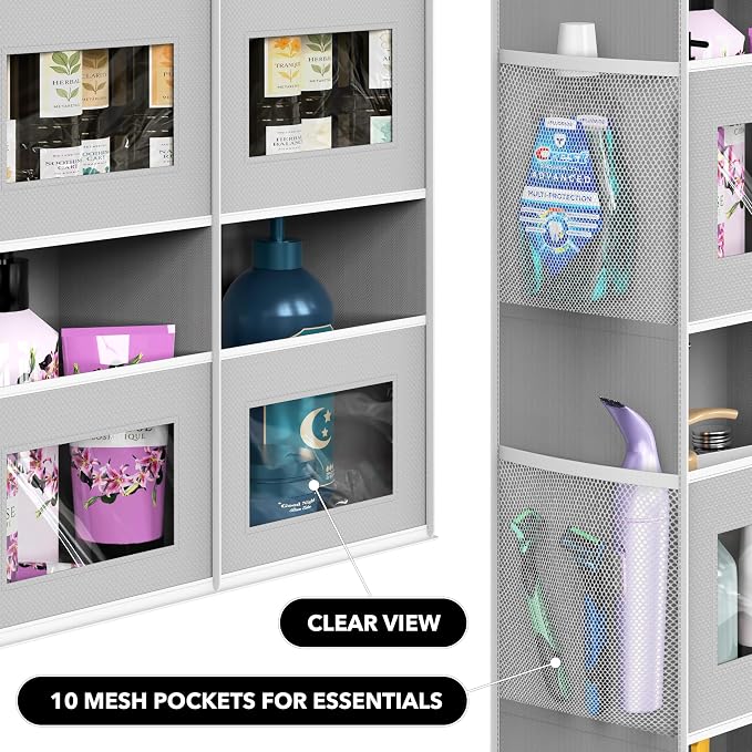 Simple Houseware Extra Large Heavy Duty Over the Door Organizer with 10 Clear Window Pockets, 80 lbs Capacity for Pantry, Closet, Bathroom, Gray