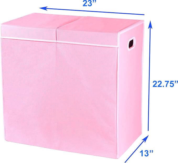 Simple Houseware Double Laundry Hamper with Lid and Removable Bags, Pink