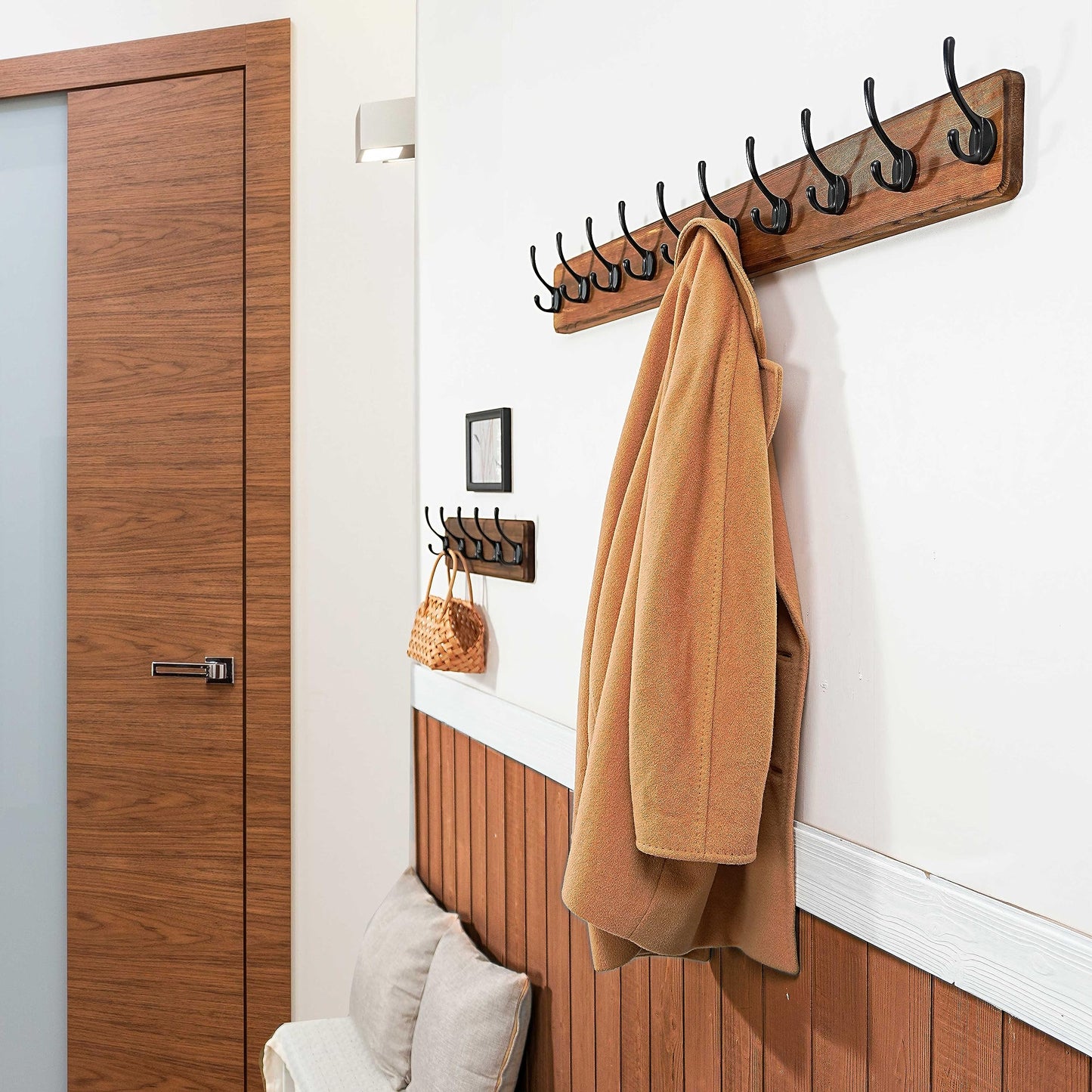 WEBI Coat Rack Wall Mount,Coat Hooks Wall Mounted,16" Hole to Hole,Coat Hanger Wall,Hook Rack Rail,5 Hooks for Hanging Jacket,Clothes,Hats,Rustic Brown