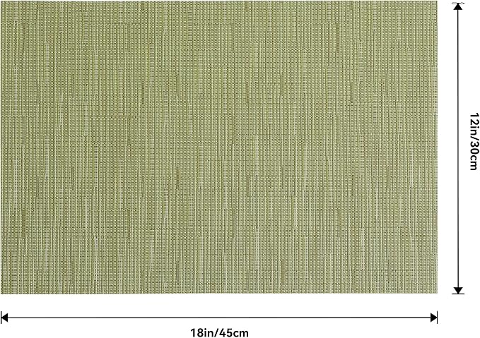 Leetaltree Pea Green Placemats Set of 8 - Heat Resistant Non-Slip Place mats for Dining Table, Washable Durable PVC Vinyl Woven Table Mats（Pea Green, 8）