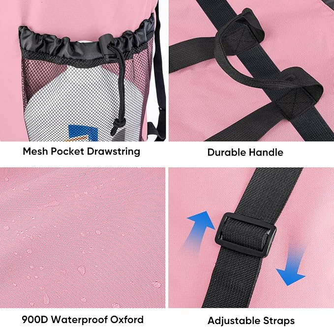 BALEINE 120L Laundry Bag Backpack, 900D Oxford Fabric Large Travel Laundry Bags with Shoulder Straps and 2 Mesh Pockets for College Dorm, Apartment, Laundromat (Pink, 120L)