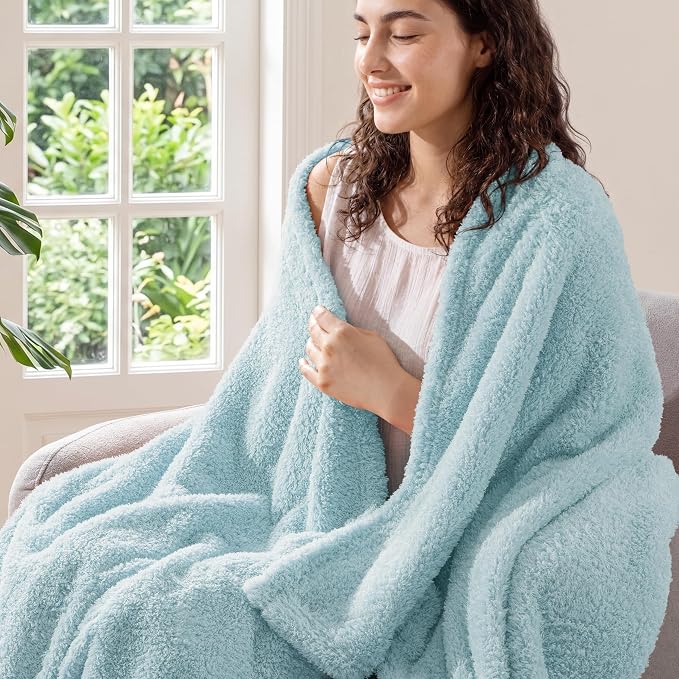 Exclusivo Mezcla Fleece Bed Blankets Queen Size, Ultra Soft, Lightweight and Fuzzy Stone Blue Blanket for Women, Home Decor, 90x90 Inches