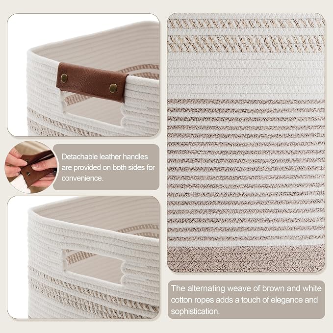 85L Tall Laundry Hamper with Handles for Living Room Storage, Extra Large Woven Rope Baskets Bin for Blanket, Kids Toy, Gifts, Wicker Hamper for Bedroom Dirty Clothes, 17"x14"x22" Dark Brown