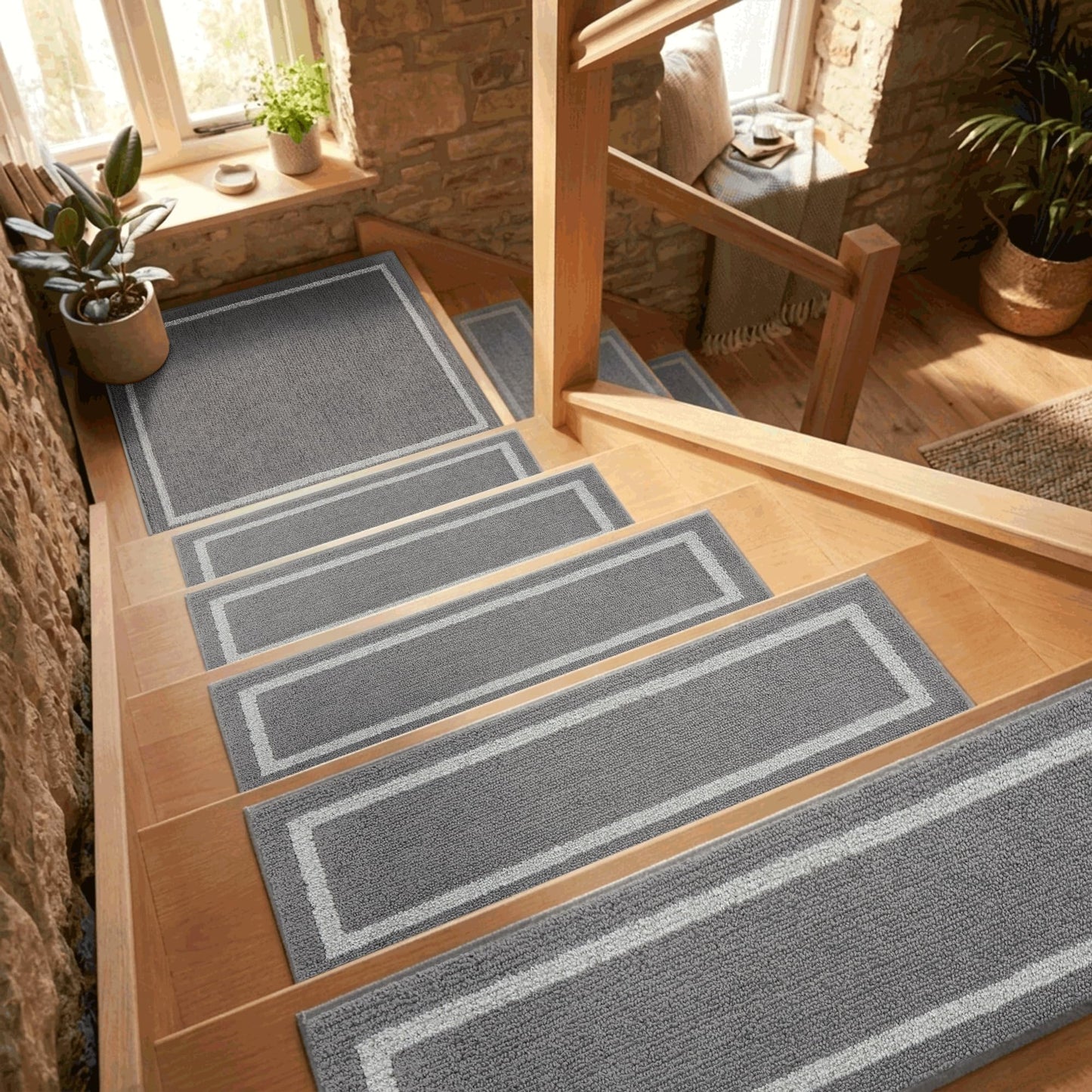 COSY HOMEER Soft Stair Treads Non-Slip Carpet Mat 28inX9in Indoor Stair Runners for Wooden Steps, Stair Rugs for Kids and Dogs, 100% Polyester TPE Backing 10pcs,Grey