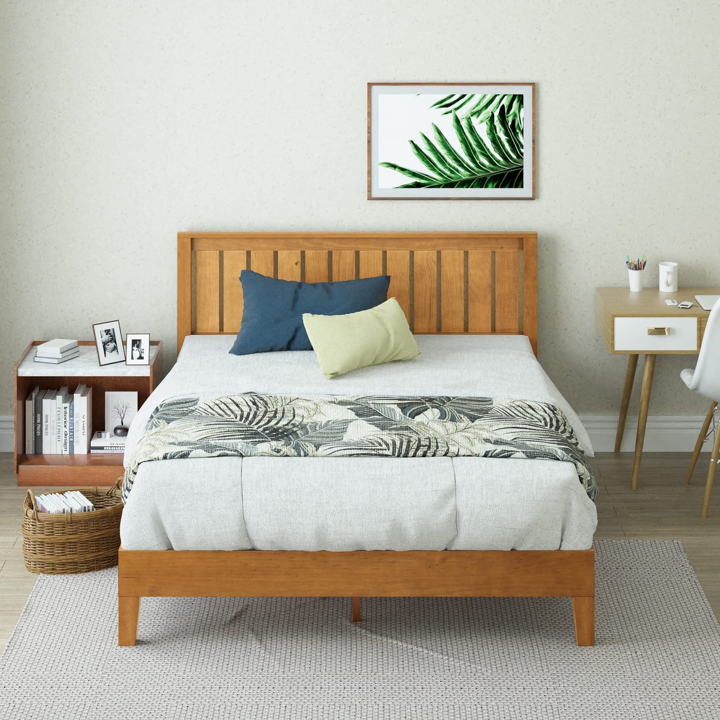 Zinus Alexis Deluxe Wood Platform Bed Frame with Headboard, Wood Slat Support, No Box Spring Needed, Easy Assembly, Rustic Pine, Queen