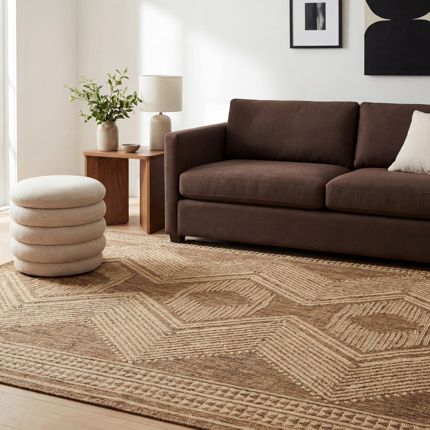 Nuloom Ranya Light Brown/Ivory, 6' 7" x 9', Tribal Geometric, Soft and Cozy, High Traffic, Stain Resistant, Easy Clean, Durable Area Rug for Indoor/Outdoor Patio, Deck, Porch, Garden, Courtyard