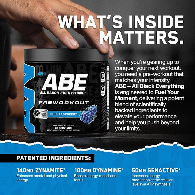 All Black Everything Pre Workout Powder | 30 Servings | Blue Razz | 350mg Caffeine | Nootropic Pre-Workout Blend | Beta Alanine + Citrulline | Energy Supplement for Men and Women