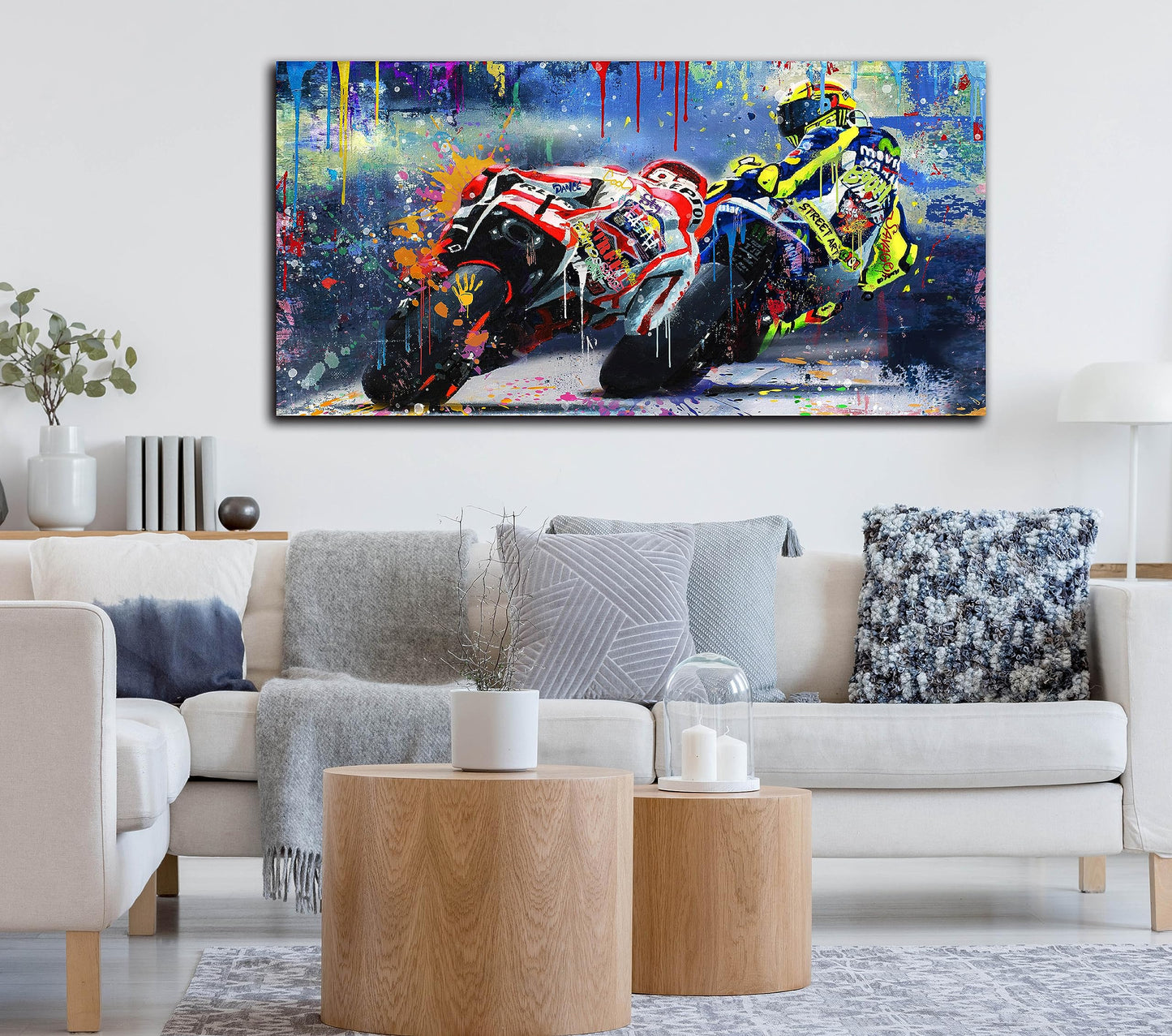 CANEITO Graffiti Motorcycle Wall Art for Teen Boys Room, Cool Posters Bedroom Picture Art, Racer Sports Canvas Art Print Painting Wall Decor for Living Room, 40"x20"