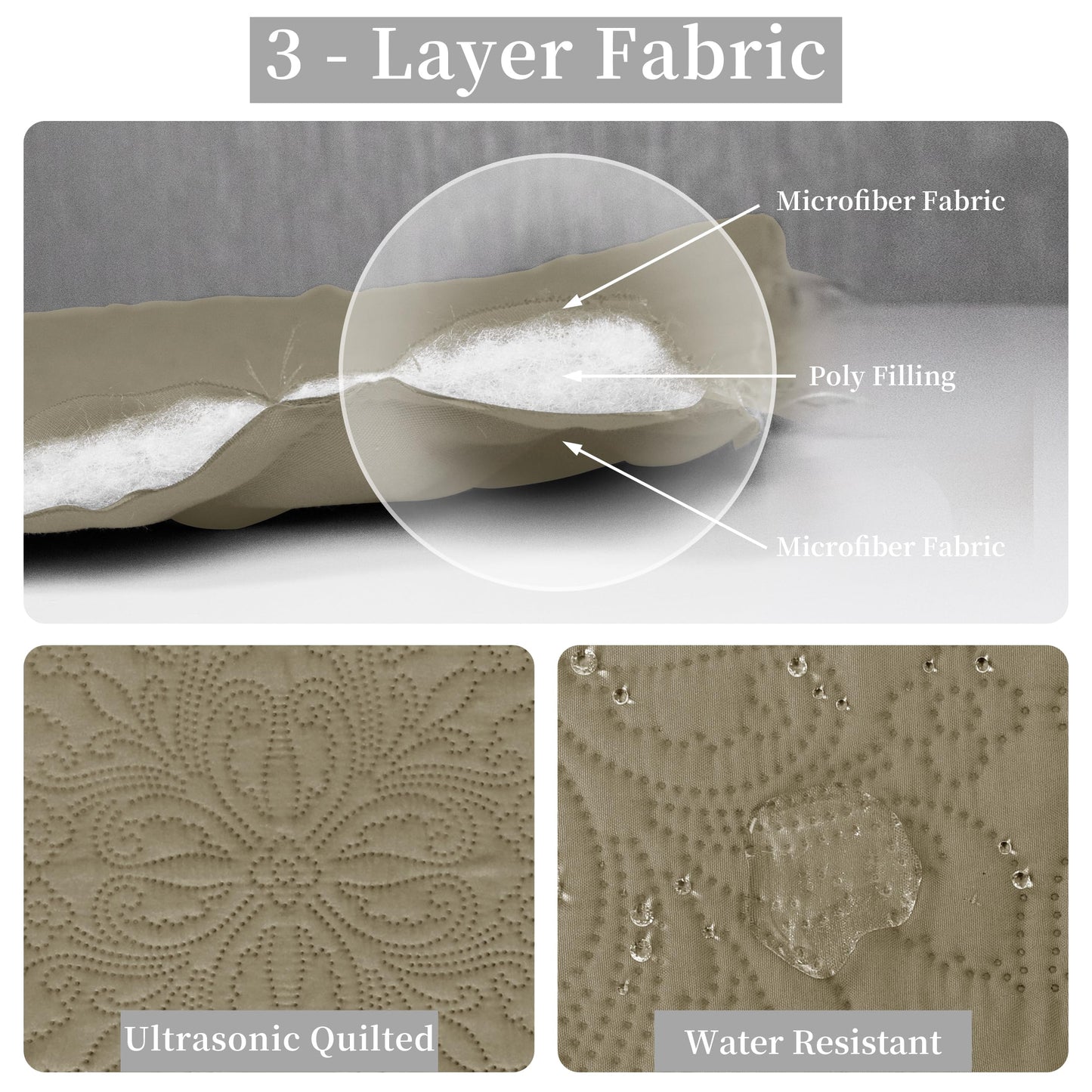 Easy-Going Full/Queen Size Reversible Quilt Set with 1 Quilt and 2 Pillow Shams, Soft Bed Quilt Cover, Water Resistant Lightweight Microfiber Bedspread, Stain Resistant, Damask-Beige/Beige