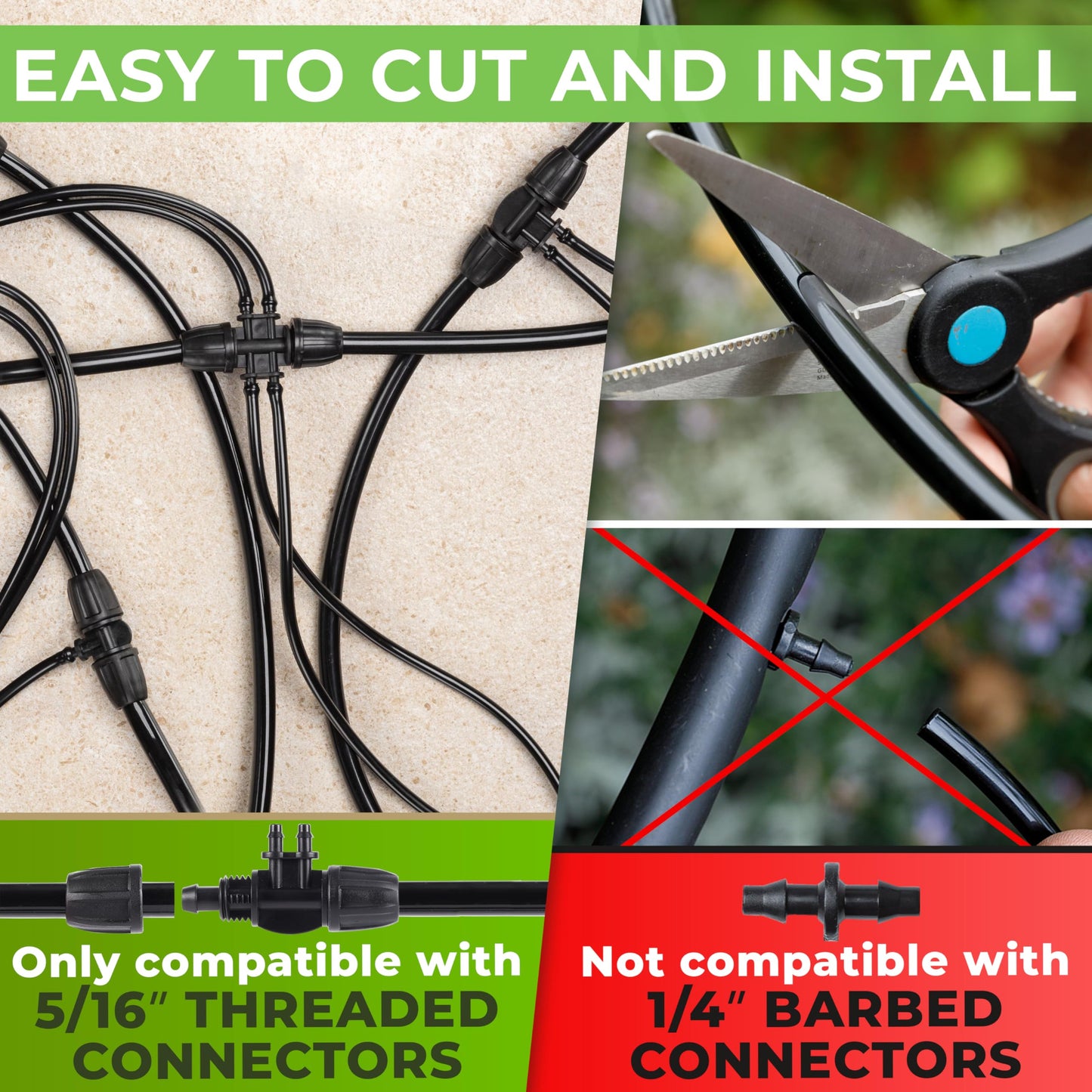 CARPATHEN Drip Irrigation Tubing - 200 ft Black Mainline - (5/16" ID - 7/16" OD) - PVC Water Line