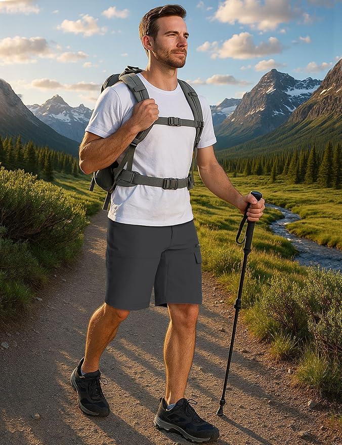 CRYSULLY Men's Hiking Cargo Shorts Outdoor Summer Lightweight Quick Dry Work Casual Shorts with 5 Zipper Pockets