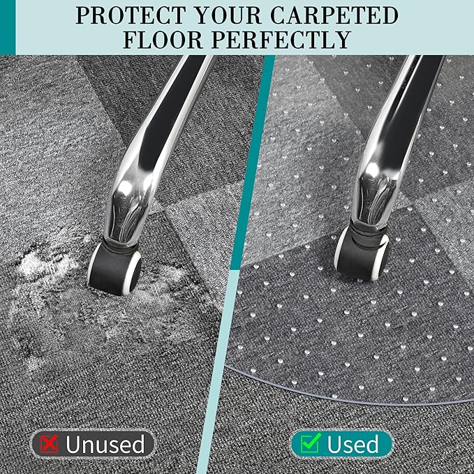BesWin Office Chair Mat for Carpet, 36'' x 36'' Round Clear Floor Mat for Low and No Pile Carpeted Floors, Thick and Sturdy Carpet Protector for Work, Home, Gaming, Easy Glide Flat Without Curling