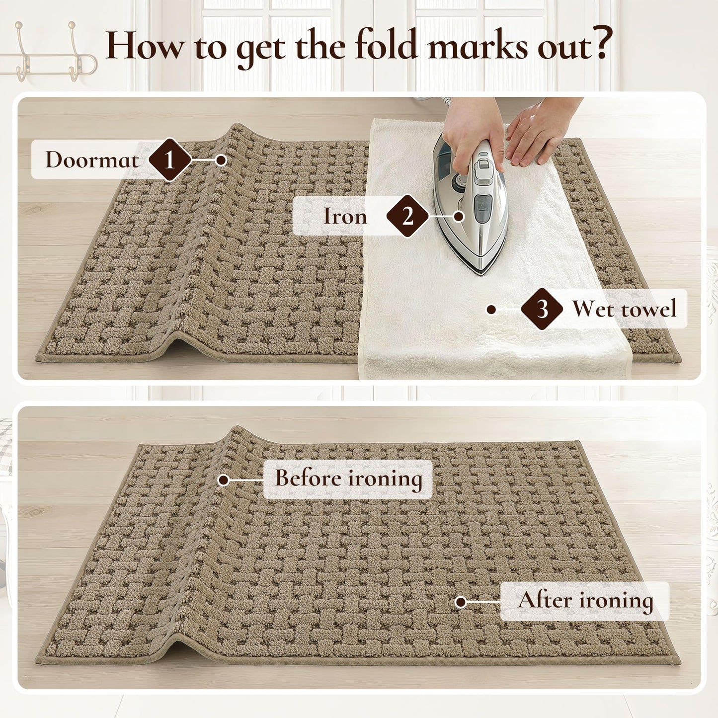FLOORHUG Door Mat Indoor Entrance 20x32, Non-Slip Washable Doormats Entry Way Mats, Dirt Resistant and Absorbent Welcome Mat, Easy Clean Low-Profile Doormat, Front Door, Inside Entrance, Beige