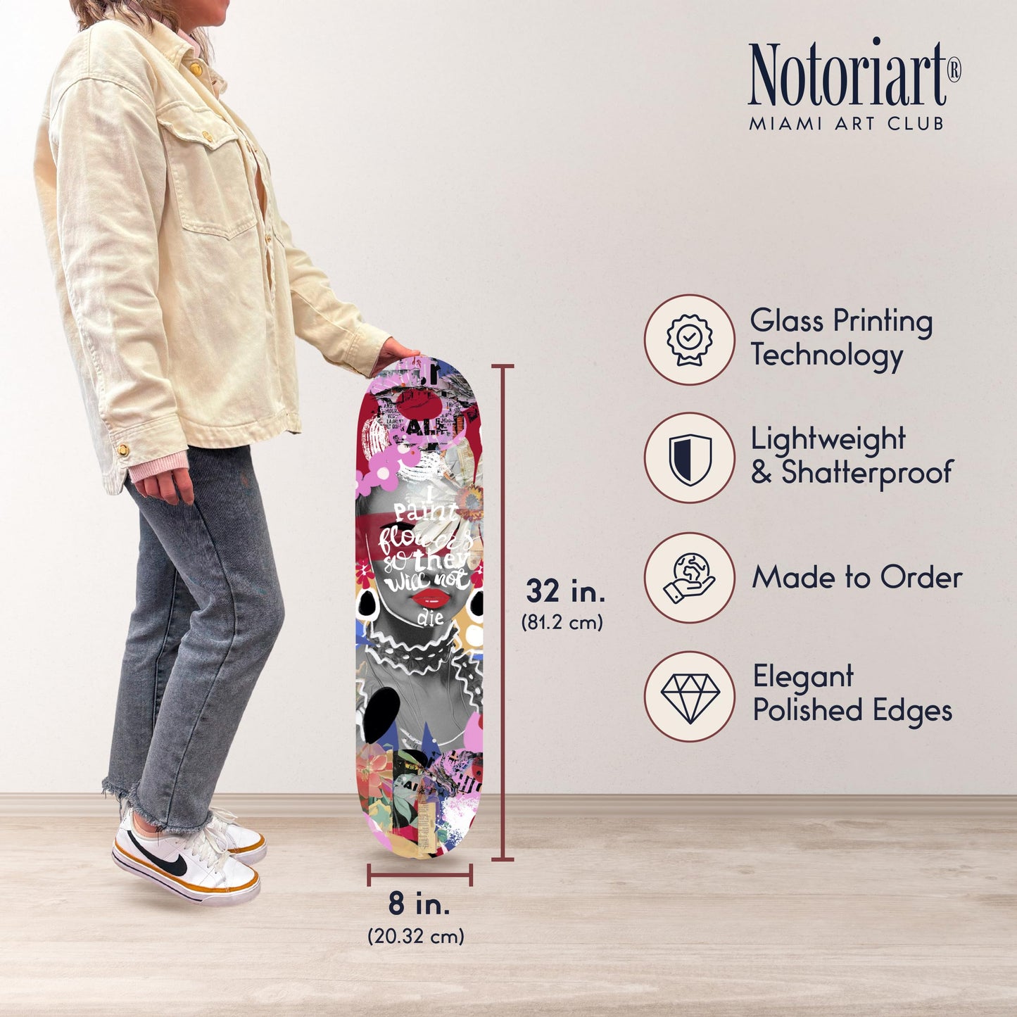 Notoriart Modern Abstracts Acrylic Wall Art Die-Cut Easy-to-Hang, 1 Panel 8" x 32", Paint Flowers Skateboard
