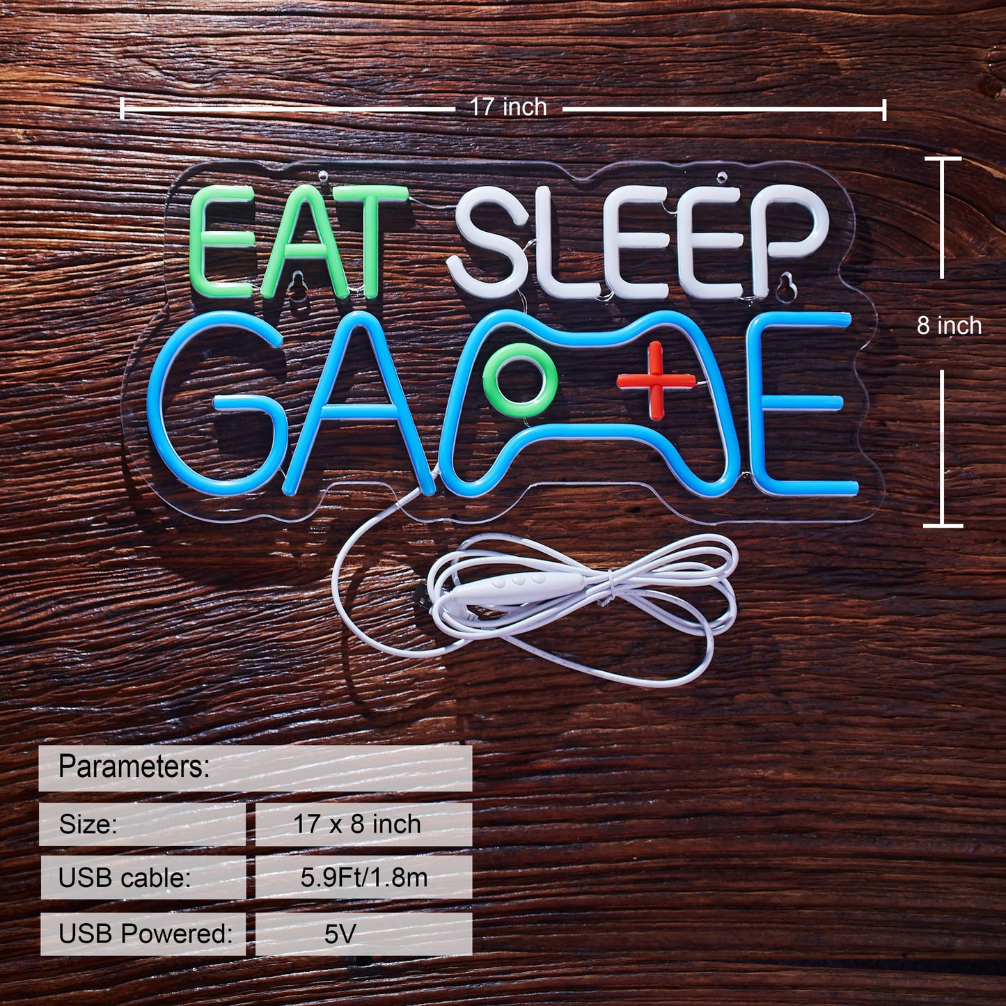 Game Room Decor EAT SLEEP GAME Dimmable LED Neon Sign Beer Bar Man Cave Bedroom Home Art Gaming Neon Light Signs Wall Artwork Sign