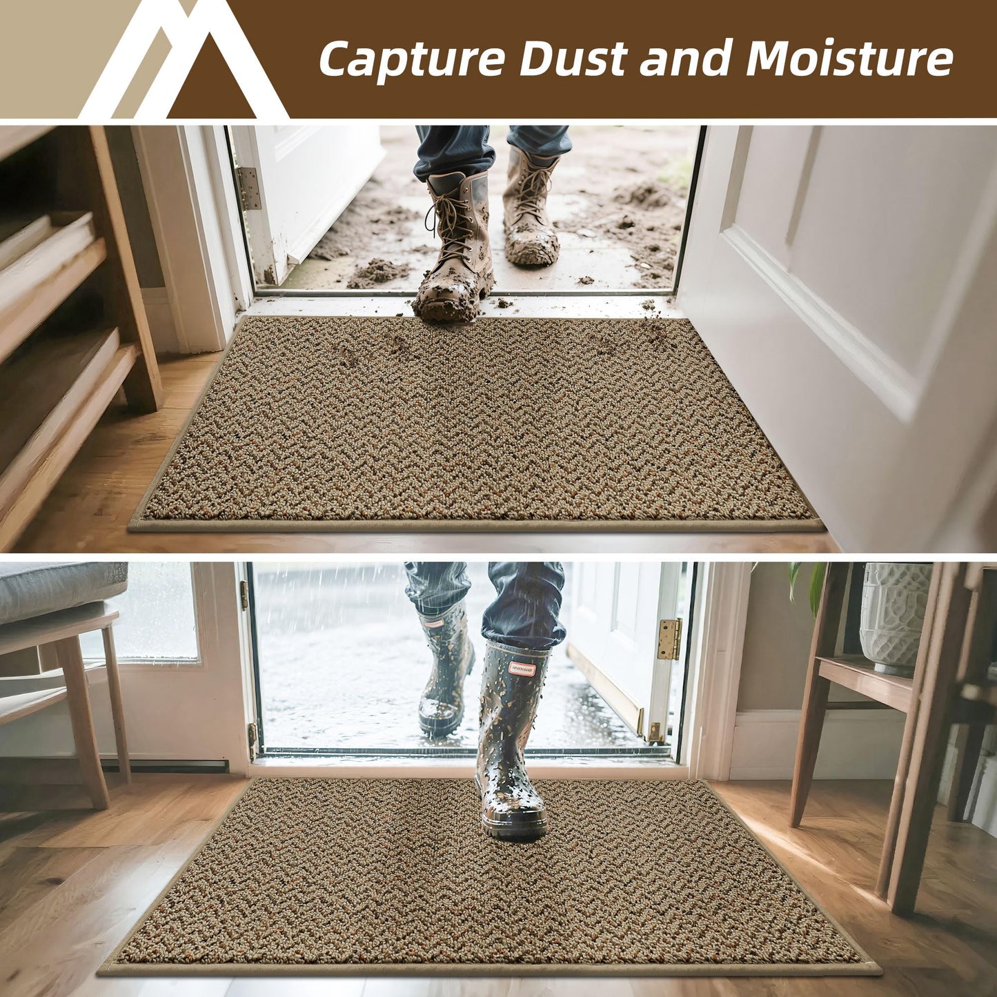 COSY HOMEER Door Mat 17" x 30" Non Slip Absorbent Entryway Rugs Dirt Trapper Doormats Washable Entrance Mats Low Pile Welcome Floor Mat for Front Back Door and Entry Mats,Taupe(Roll Packing)