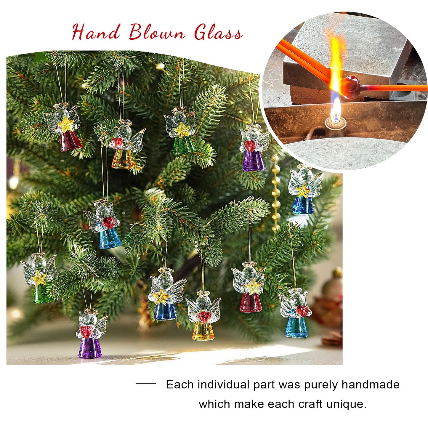 Mini Glass Angel Christmas Ornaments for Tree, 1.6" Small Crystal Guardian Angel Ornament Bulk for Christmas Tree, 2025 Hand Blown Spun Glass Home Decor Xmas Gift, Set of 12
