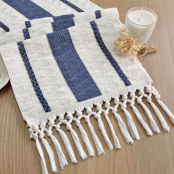 FEXIA Boho Table Runner with Tassels for Summer Home Decor Farmhouse Rustic Burlap Table Decoration for Living Room Dining Room Graduation Decor (12x72 Inches)