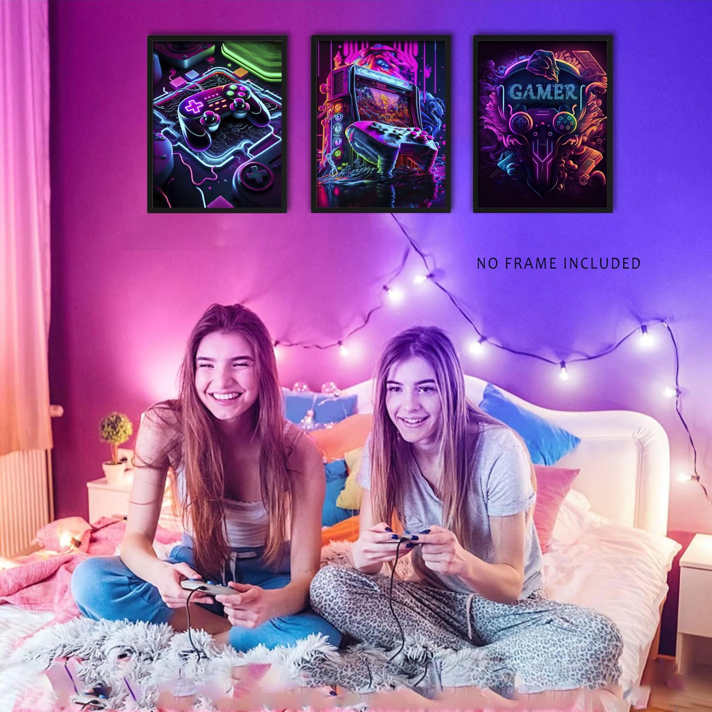 MUWAK Canvas Cool Game Posters Wall Art Set of 9 – Neon Gamepad Graffiti Prints, Gaming Wall Decor Aesthetic Pictures for Teen Bedroom Dormitory Game Room Decorate – 8x10in Unframed