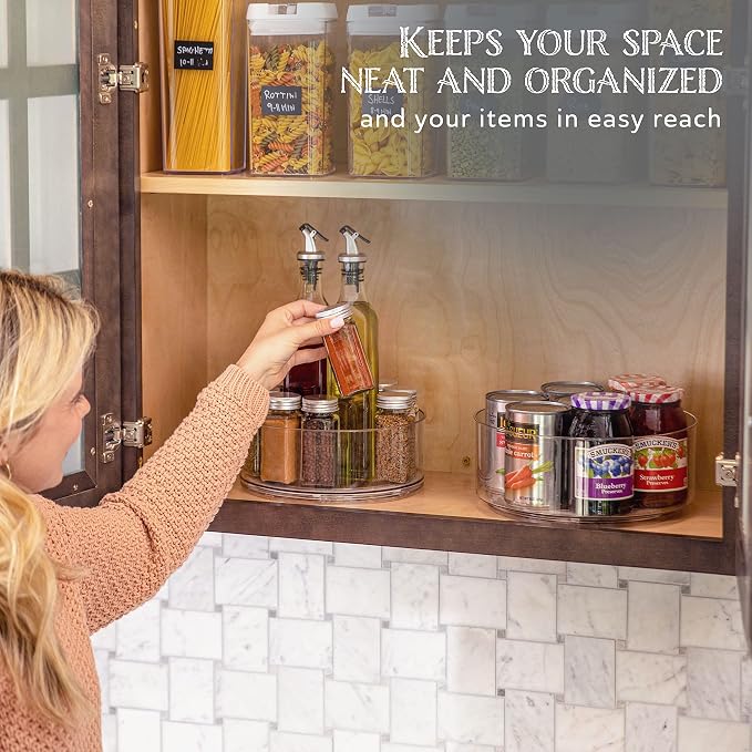 Oizeir Lazy Susan Turntable (2-Pack) - Clear Acrylic, Rotates 360 Degrees, Easily Organize Your Fridge, Cabinet or Counter - Carousel Storage for Food, Spices, Cosmetics