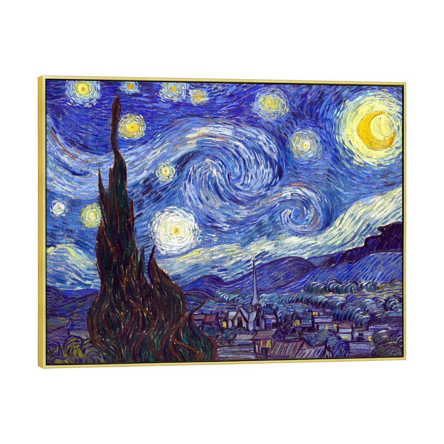 Wieco Art Large Framed Art Giclee Canvas Prints of Starry Night by Vincent Van Gogh Paintings Reproduction Post-Impressionism Artwork for Living Room Home Bedroom Decorations, 40x30inch (Framed)