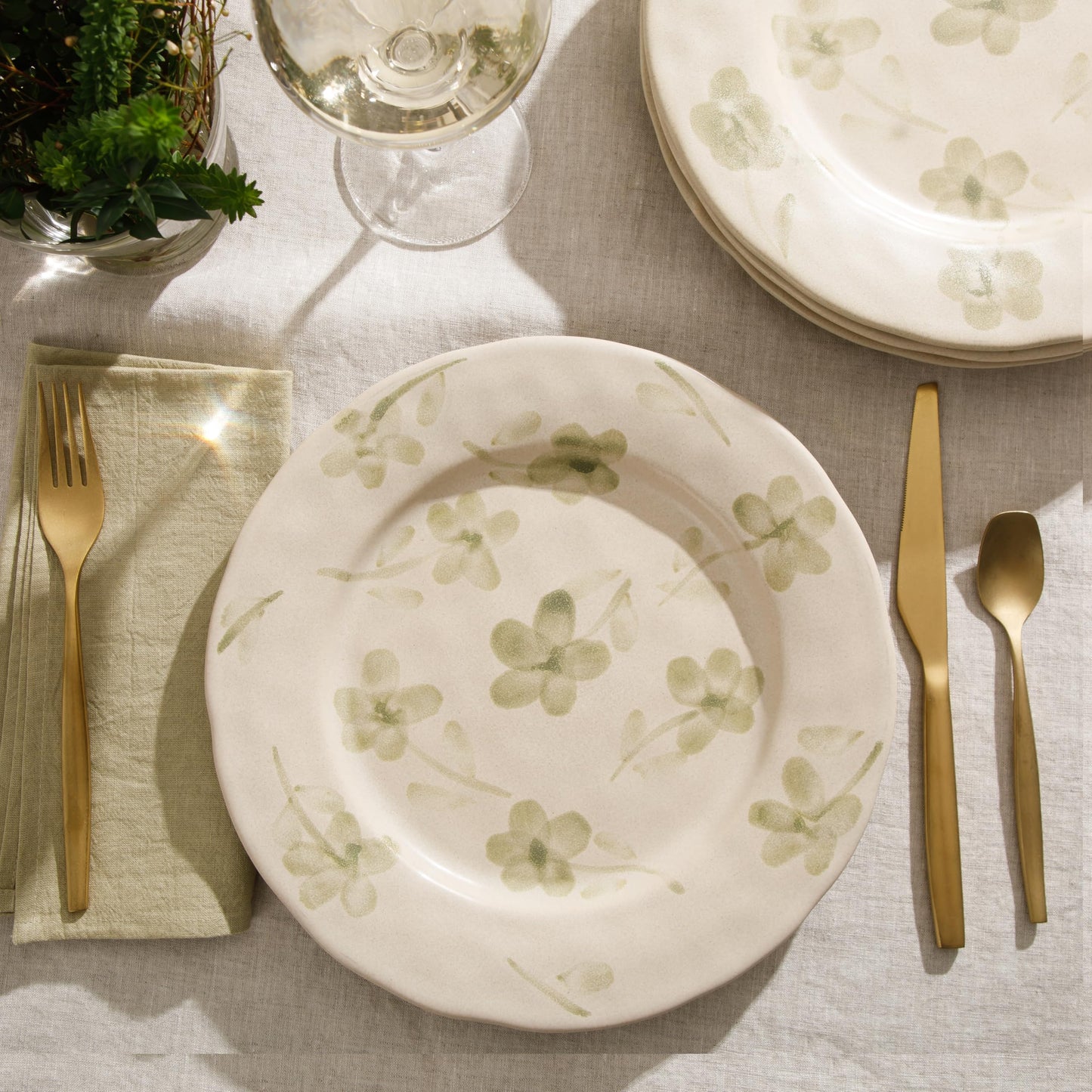 Bloomhouse - 2 Time Oprah's Favorite Things - Made in Portugal Hand Painted 10.8 Inch Dinner Plates Set of 4 - Porto Petals Floral Dish Set - Green Orchid