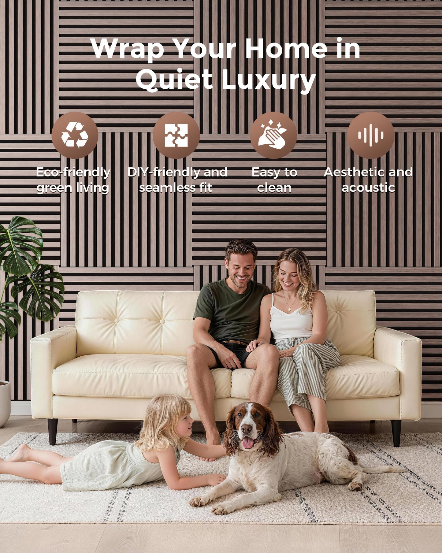 HIGRELIFE Wood Slat Acoustic Wall Panels, 3D Wall Panels with High Density Core for Echo Reduction, Easy DIY, for Living Room, Bedroom, Studio and More,Safe for Kids (Walnut,23.5"x23.5"-2PCS)