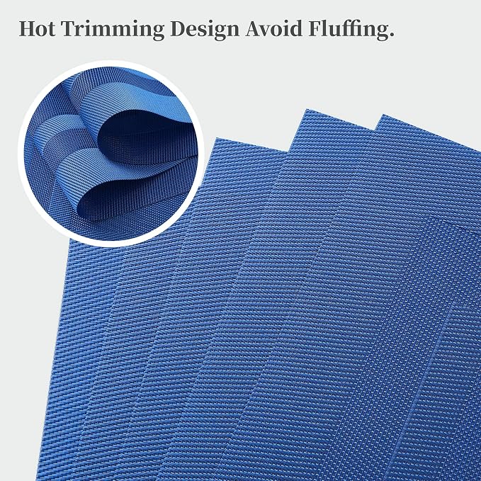 Leetaltree Blue Frame Placemats Set of 6 - Heat Resistant Non-Slip Place mats for Dining Table, Washable Durable PVC Vinyl Woven Table Mats（Blue Frame, 6）