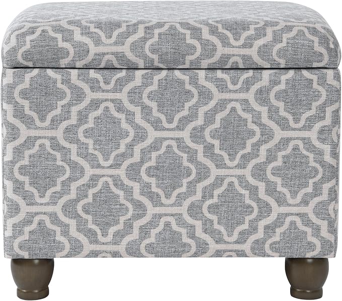 Spatial Order Home Decor | Upholstered MediumRectangular Storage Ottoman | Hinged Lid Ottoman with Storage for Living Room & Bedroom,Gray Geometric