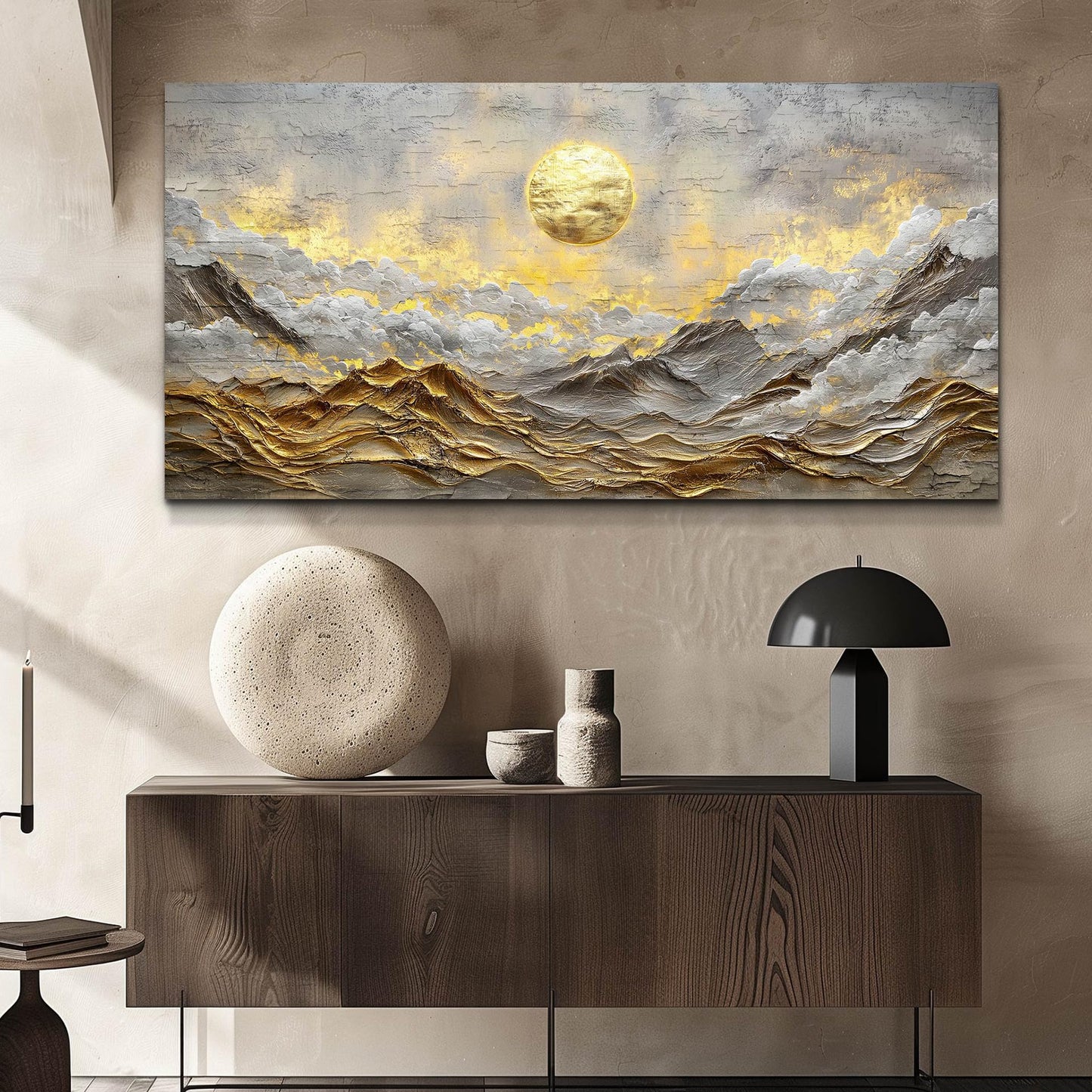 ZUITINGHUA Canvas Wall Art For Living Room Wall Decor For Bedroom Office Wall Decoration Golden Moon Landscape Painting Mountain Pictures Artwork Room Aesthetic Home Decor 20x40 In