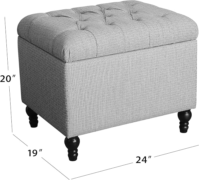Spatial Order Home Decor | Upholstered Button Tufted Storage Ottoman | Hinged Lid Ottoman with Storage for Living Room & Bedroom | Decorative Home Furniture (Pewter Gray)