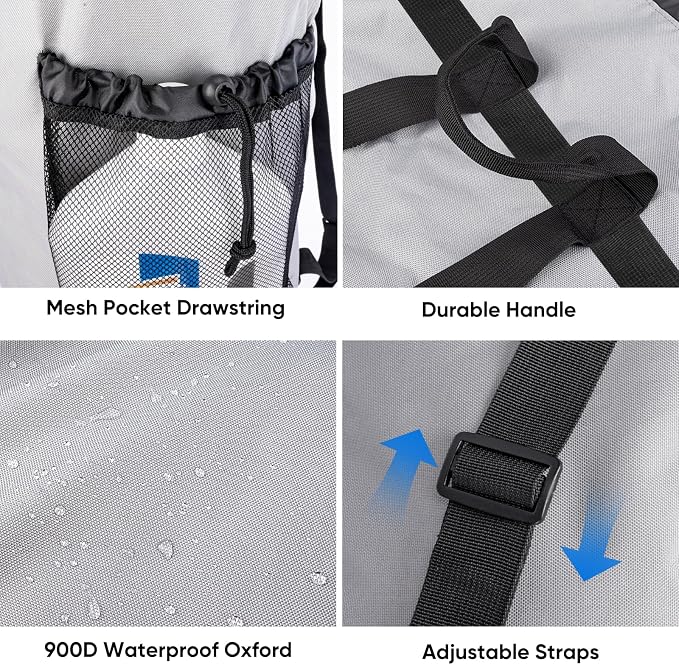 BALEINE 150L Laundry Bag Backpack, 900D Oxford Fabric Large Travel Laundry Bags with Shoulder Straps and 2 Mesh Pockets for College Dorm, Apartment, Laundromat (Grey, 150L)